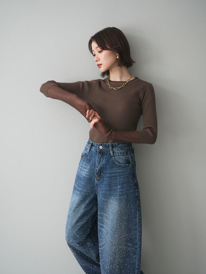 [予約]リブラメシアー切替リブニットトップス/brown