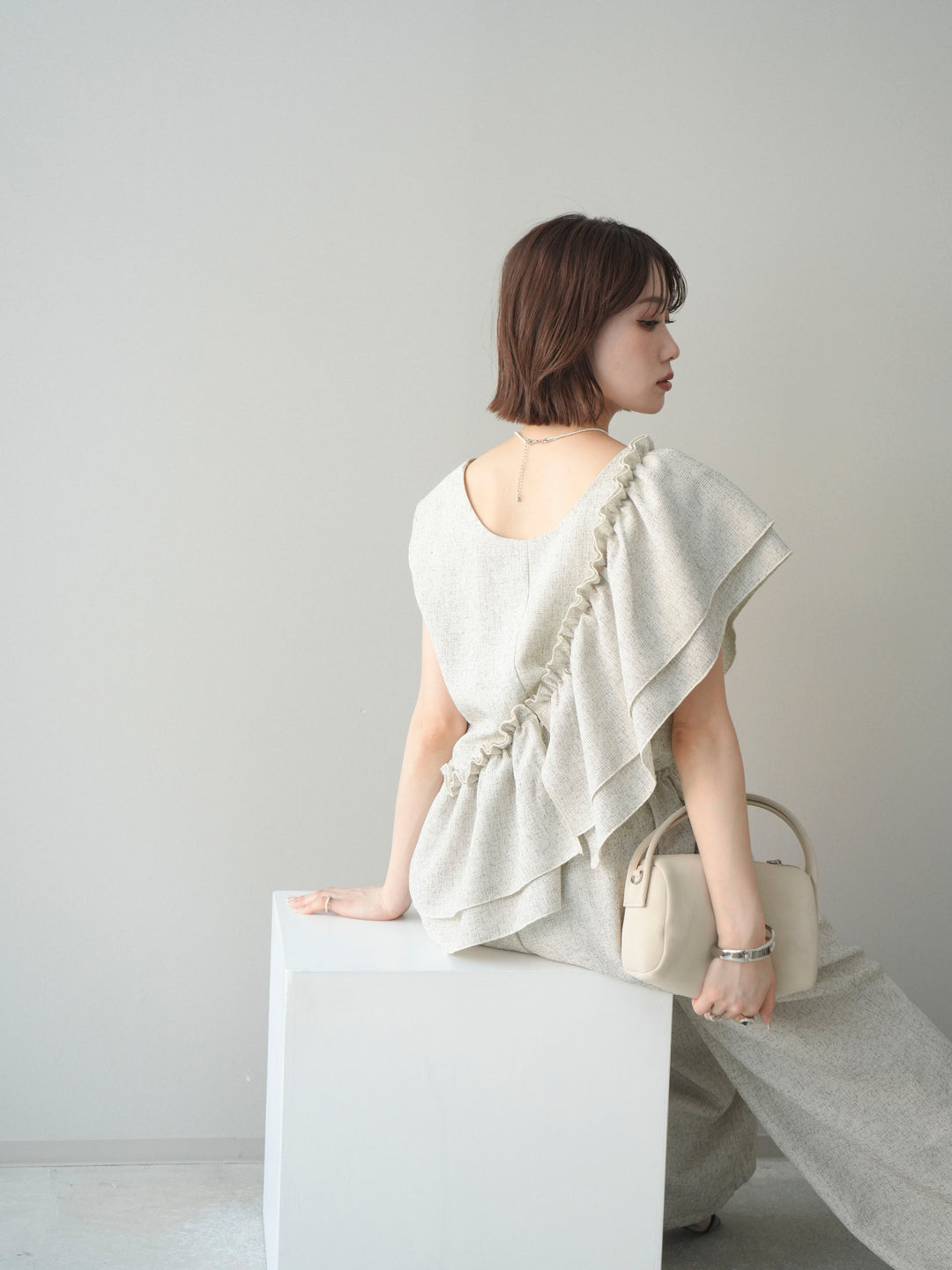 [SET]3WAYミックスツイードギャザーオールインワン+選べるアクセセット(2set)