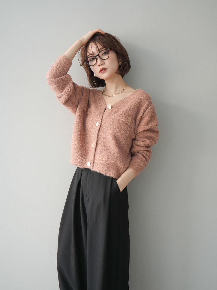 [予約]ゴールドボタンモールニットカーディガン/beige