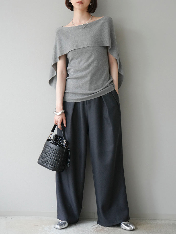 [予約]マントデザインスリットドルマンニット/グレー