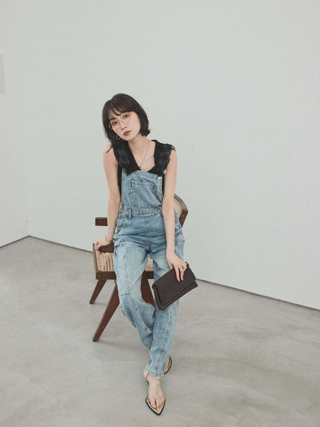 [予約]センターシームデニムサロペット /ライトブルー