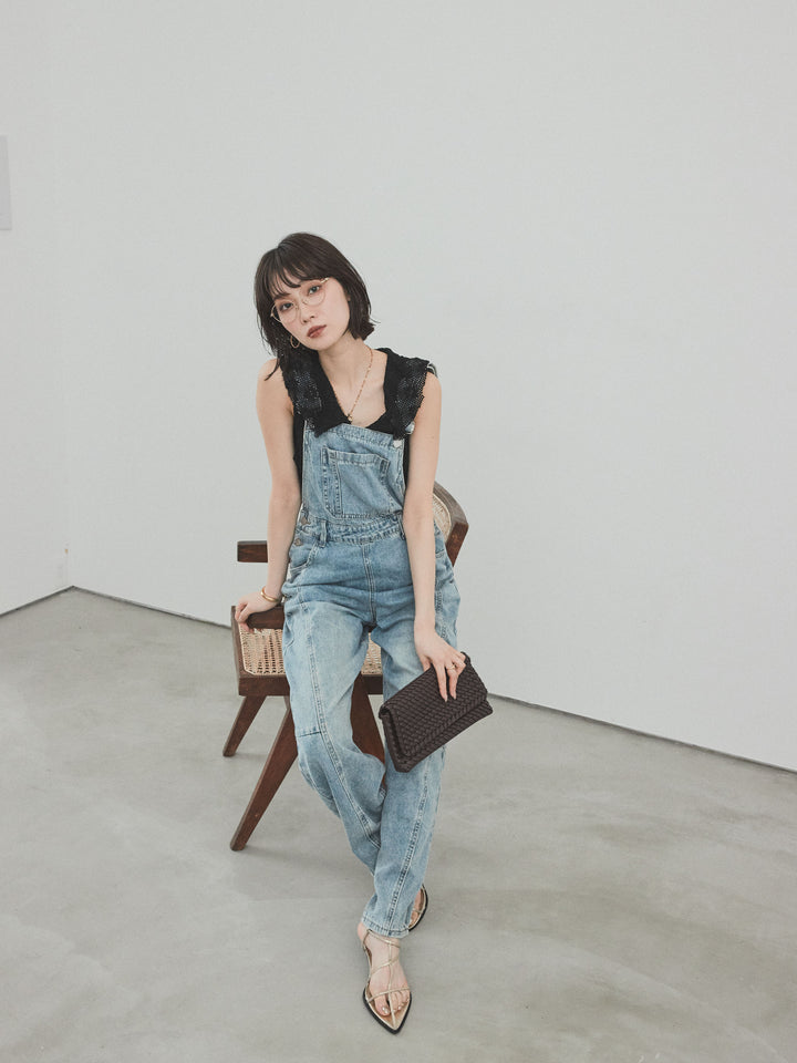 [予約]センターシームデニムサロペット /ライトブルー