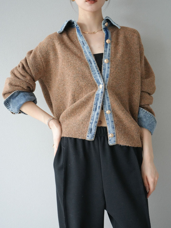 [SET]デニム襟ボタンニットカーディガン+2WAYデザインスウェットパンツ(2set)