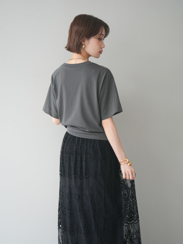 [SET]エンボスロゴTEE+裏プリーツ総レースロングスカート(2set)