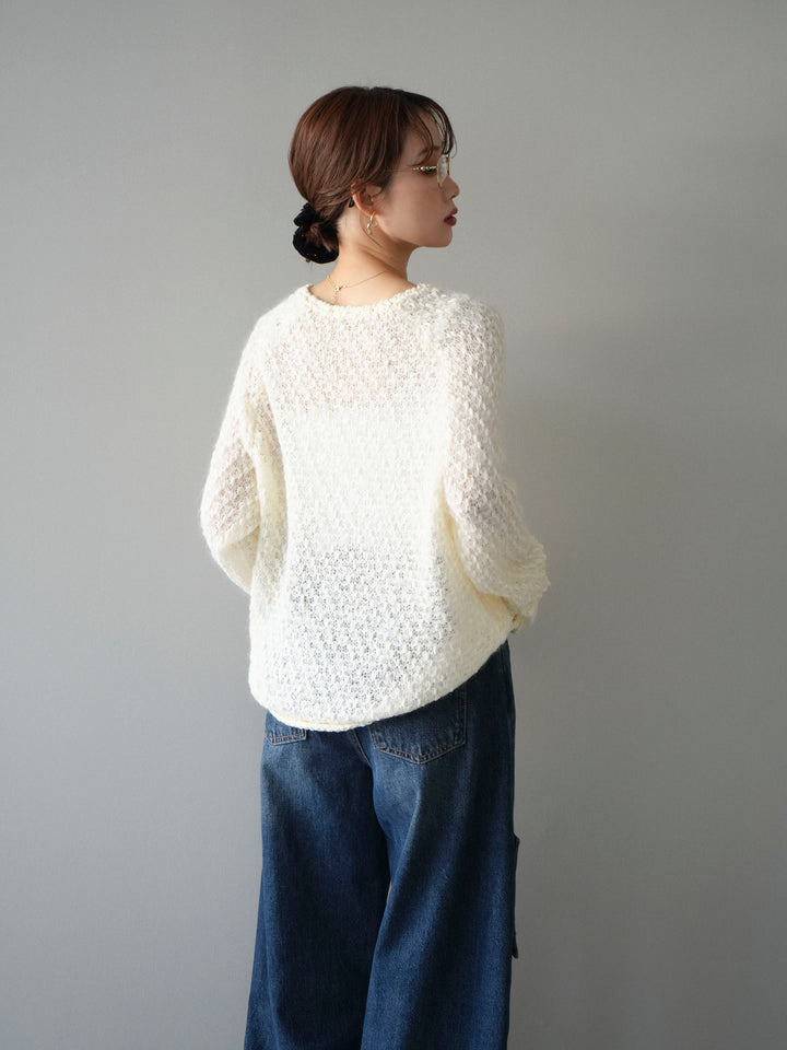 [予約]透かし編みモヘアタッチポコポコニットプルオーバー/ivory