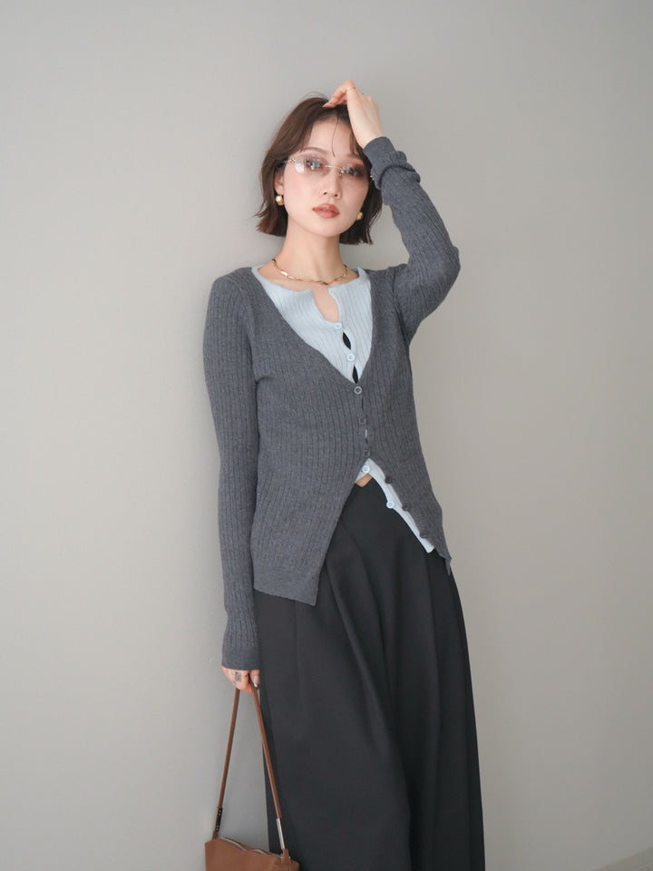 [予約]バイカラーレイヤードニットカーディガン/gray