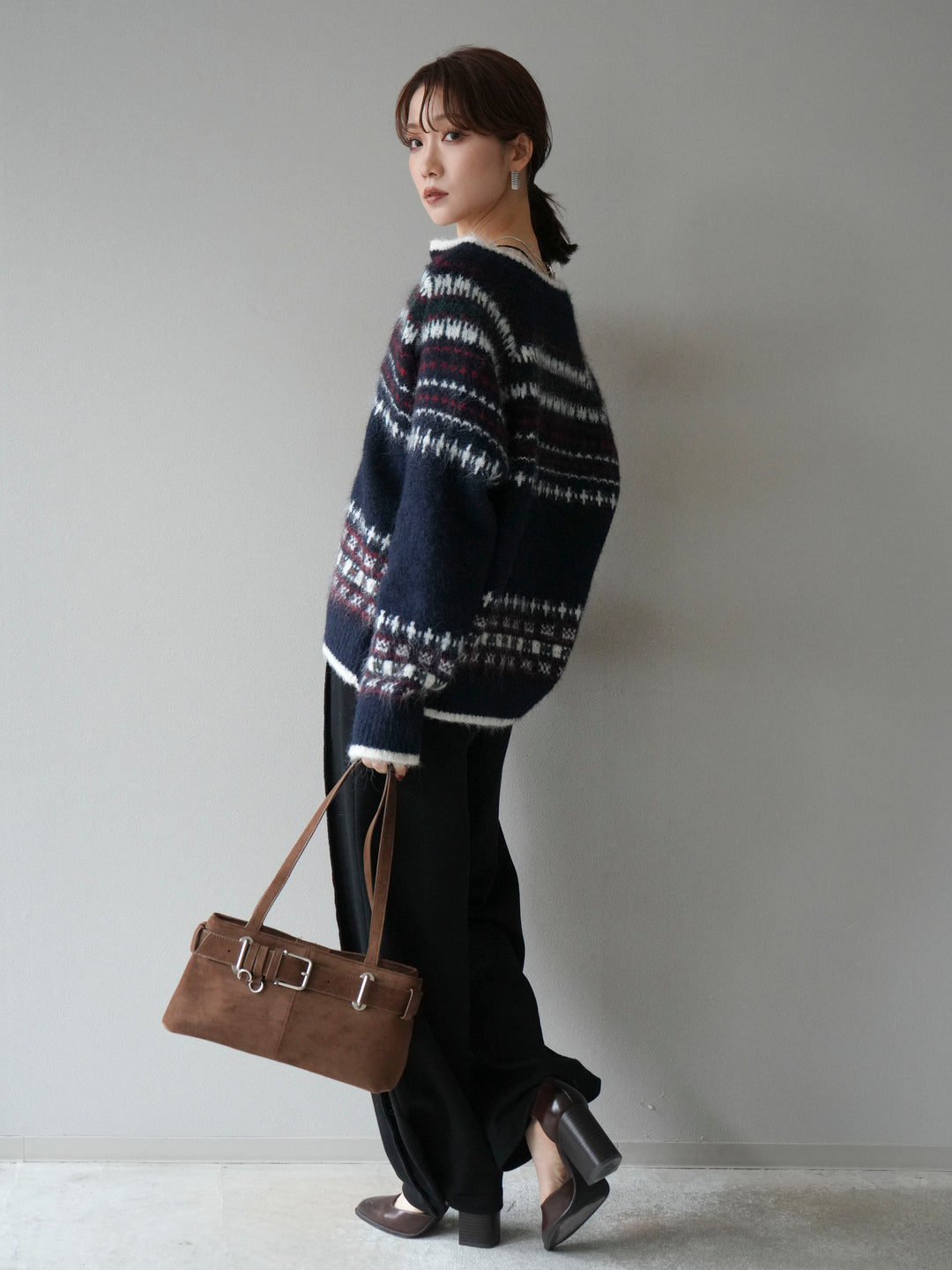 [SET]求心柄ウッドボタンニットカーディガン+2WAYデザインスウェットパンツ(2set)