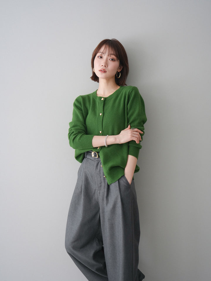[予約]ハートボタンニットカーディガン/green