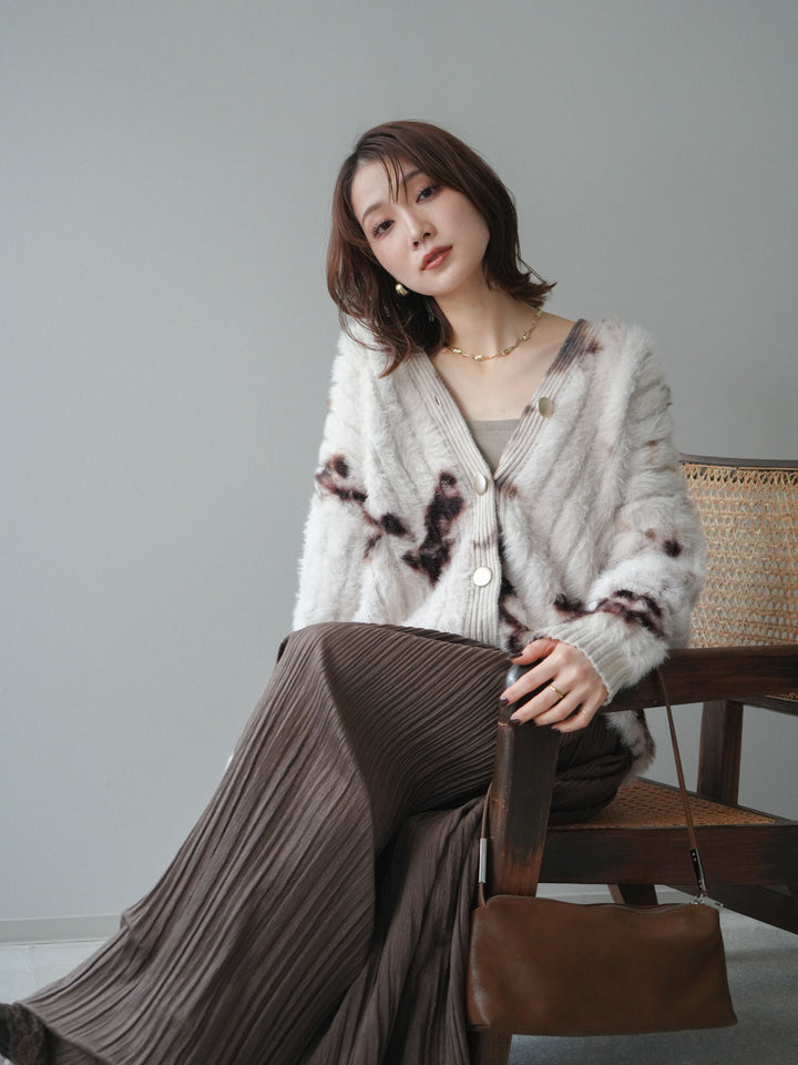 [予約]ニュアンス柄シャギーニットカーディガン/ivory
