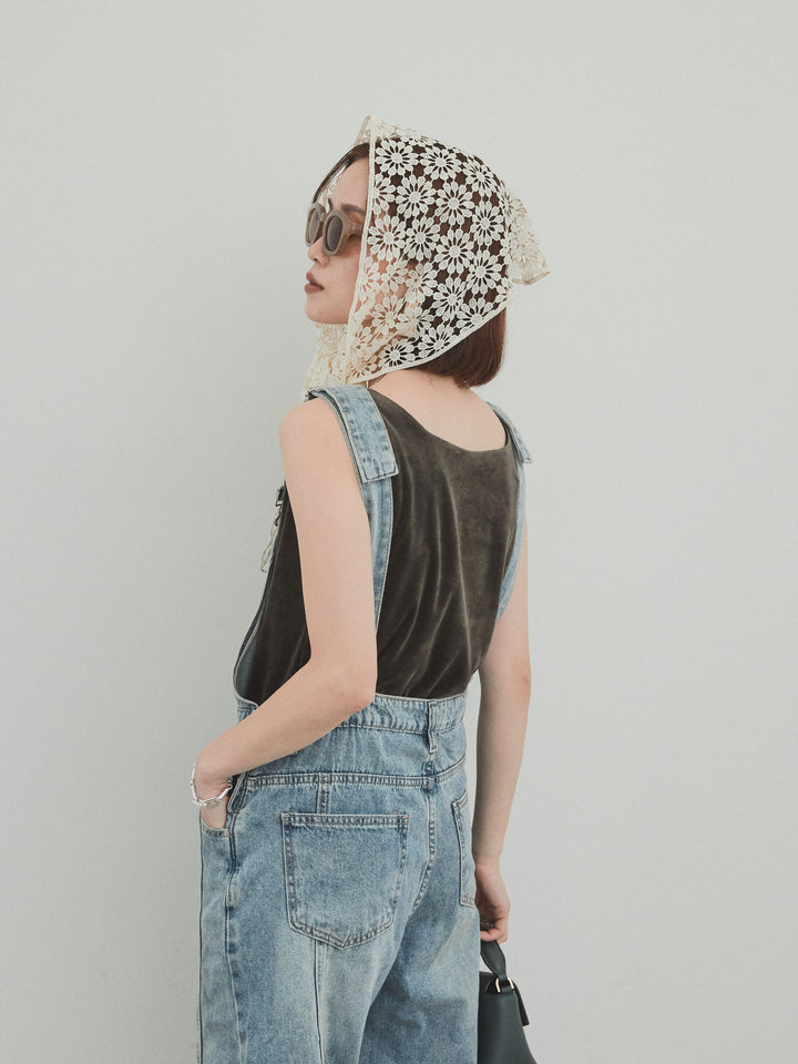 [予約]スクエアベロアタンクトップ/チャコール