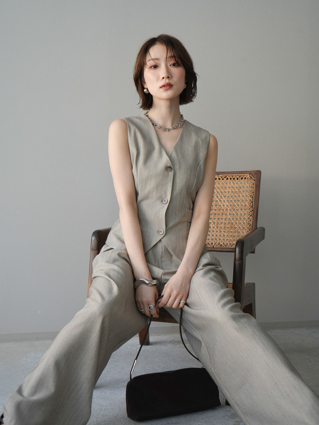 [予約]サイド切替ヘリンボーンベスト/beige