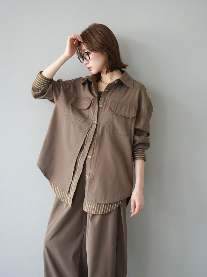 [予約]ストライプレイヤードシャツ/ブラウン