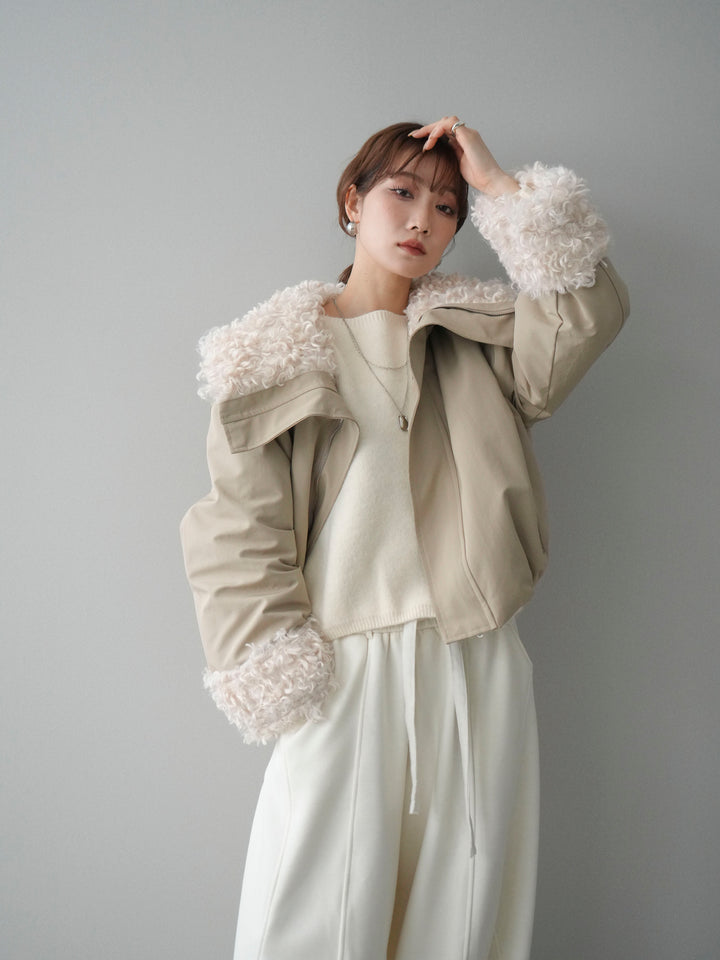 [SET]プードルファーダウンジャケット+アンゴラタッチボートネッククロップドプルオーバー+ウエストベルトカーブラインスエットパンツ(3set)