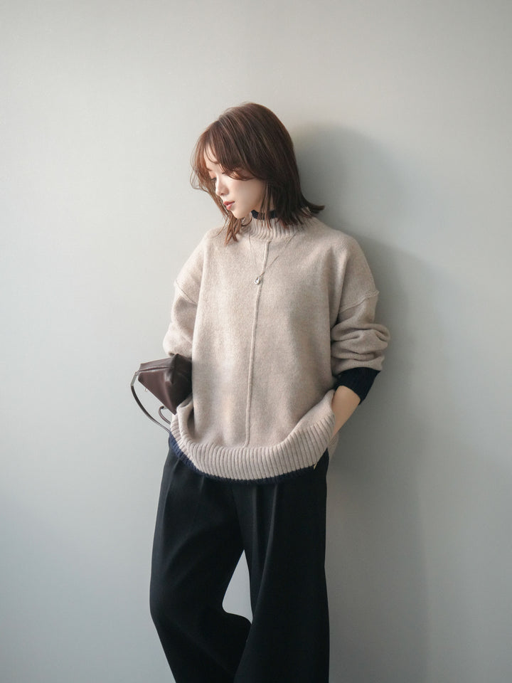 [予約]配色ハイネックニットプルオーバー/beigenavy