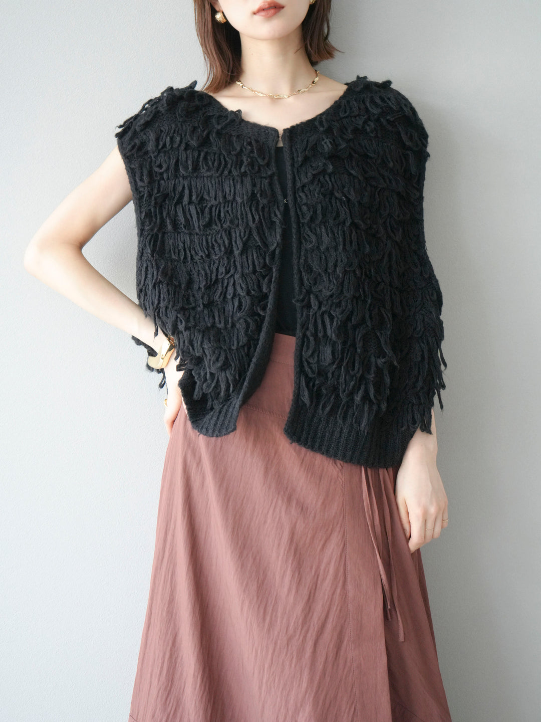 [予約]ループデザインベスト/ブラック