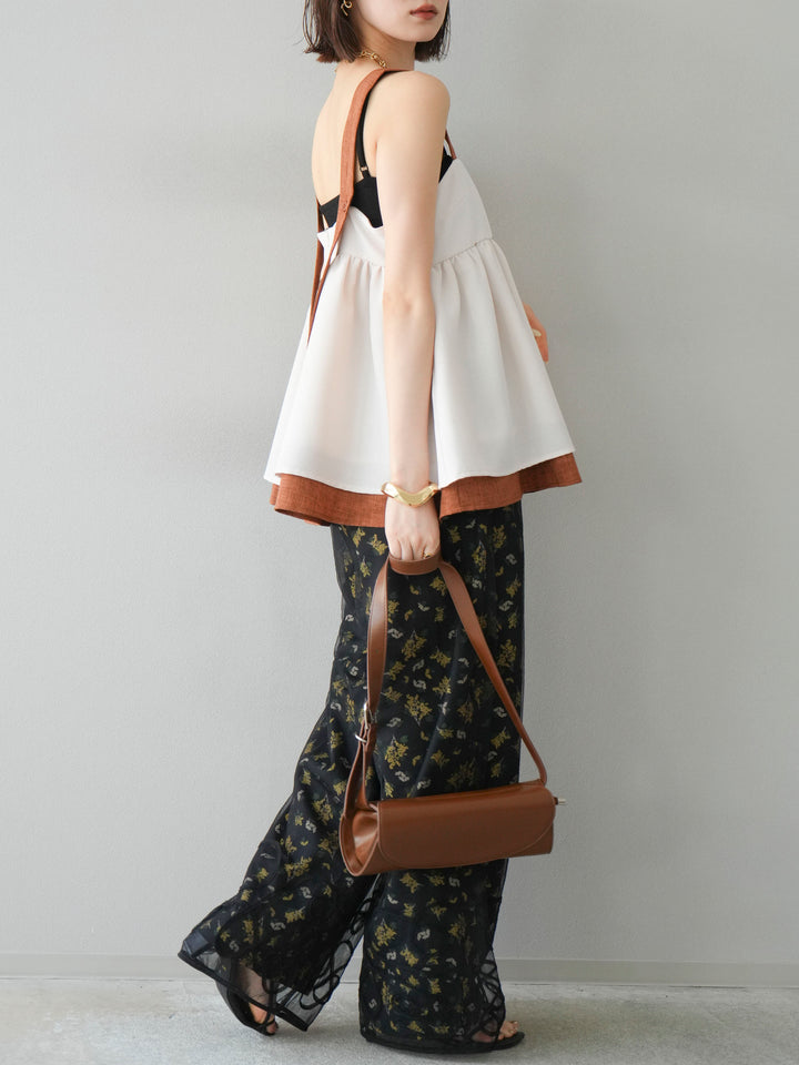 [予約]ブーケプリントタックパンツ/ブラック