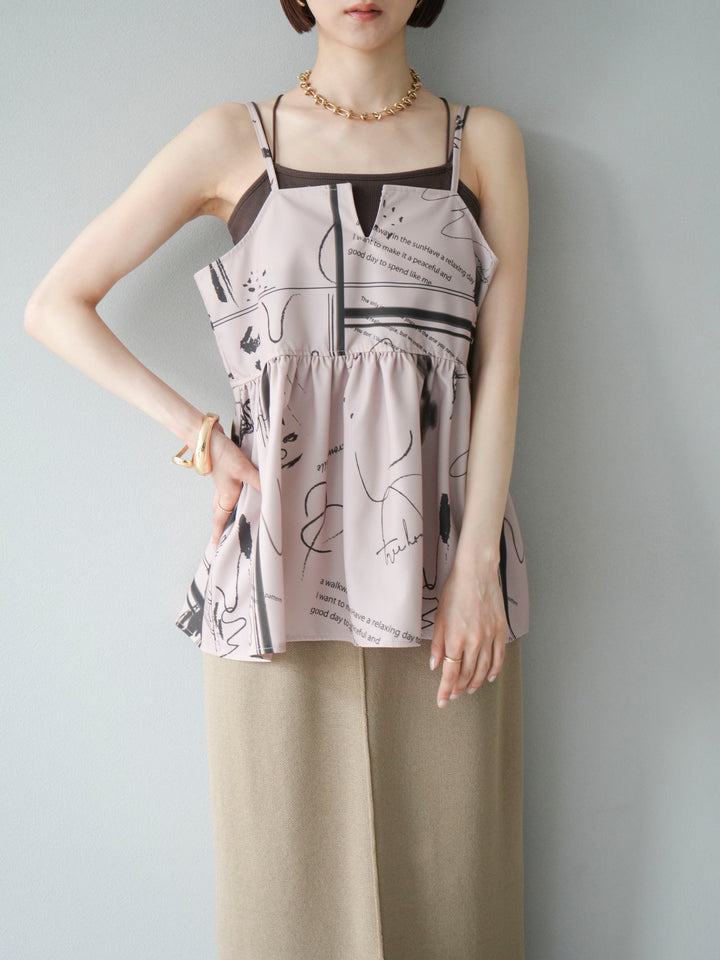 [予約]ペイント柄キャミソール/ベージュ
