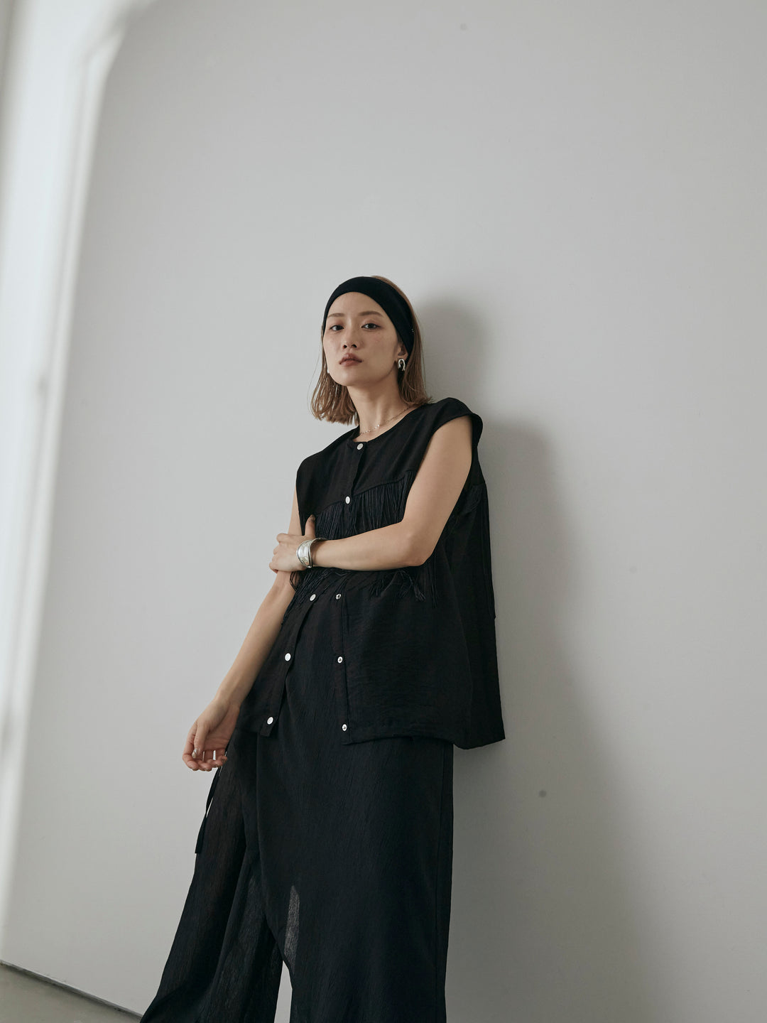 【預購】流蘇無袖上衣/黑色