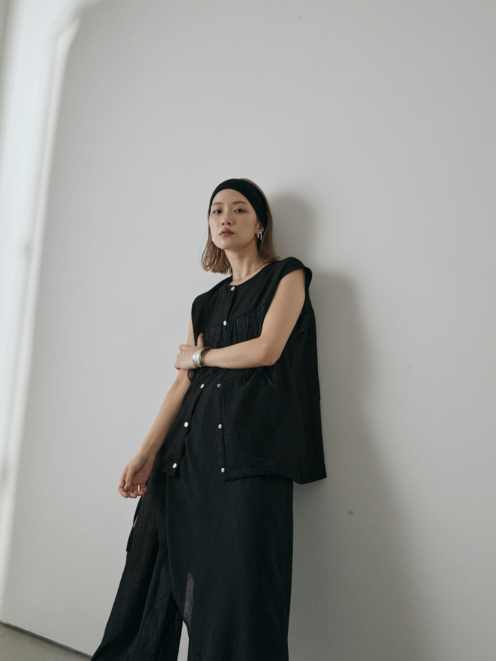 【預購】流蘇無袖上衣/黑色