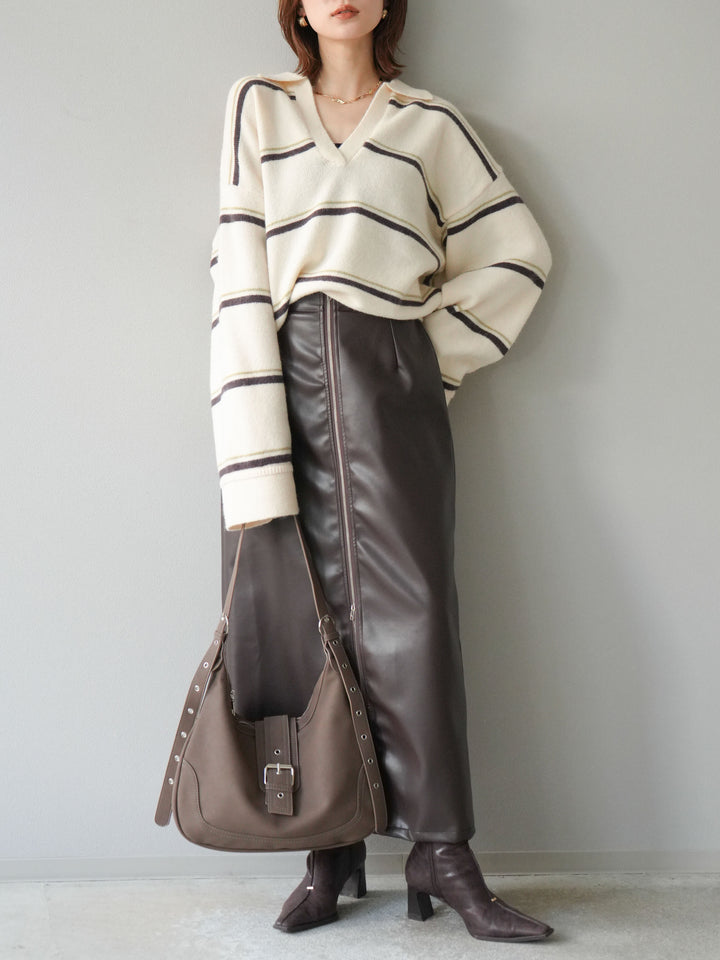 [予約]フェイクレザーZIPタイトスカート/ブラウン