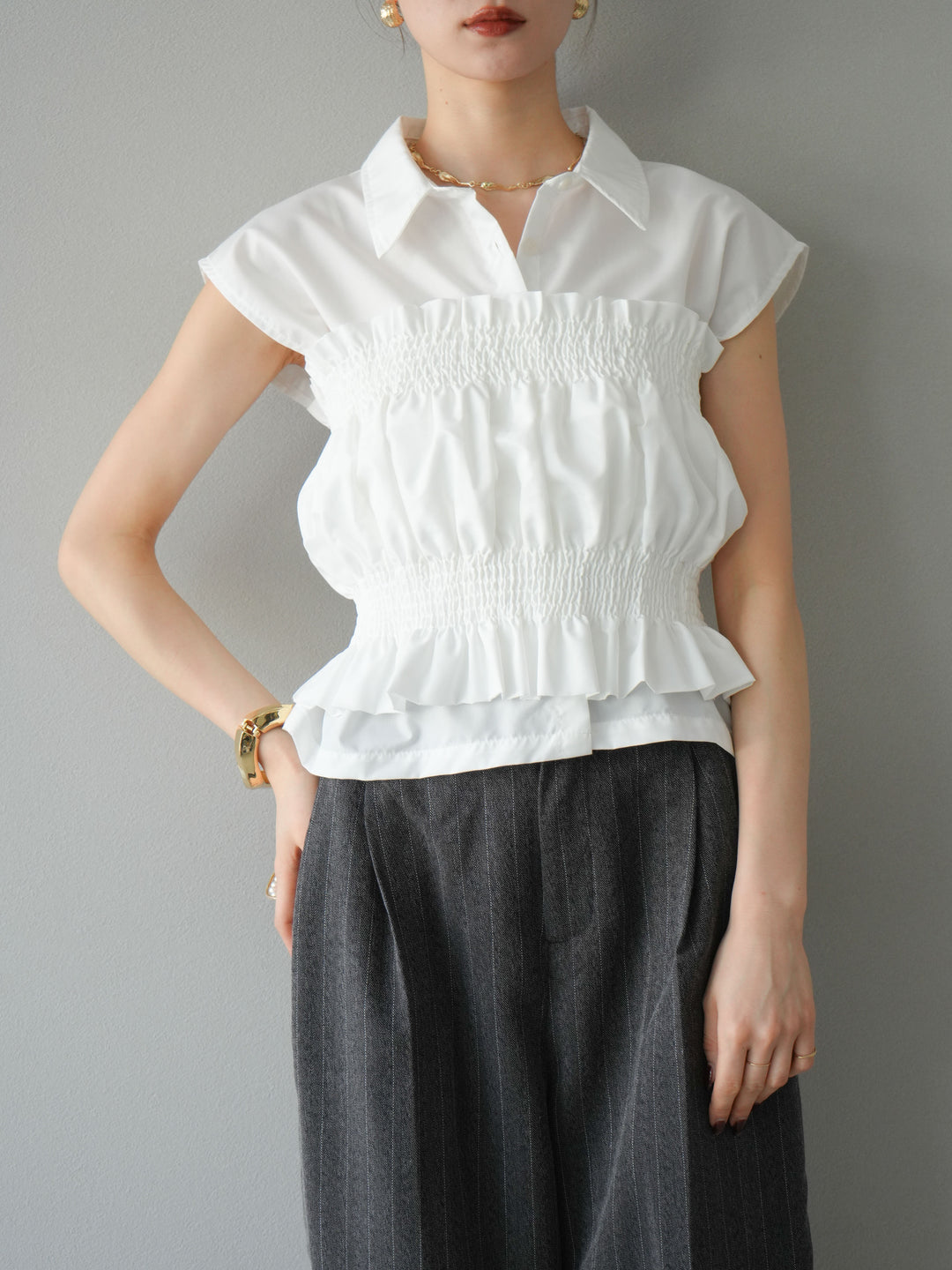 [予約]ブロードシャーリングビスチェ＆ノースリブラウスSET /オフ