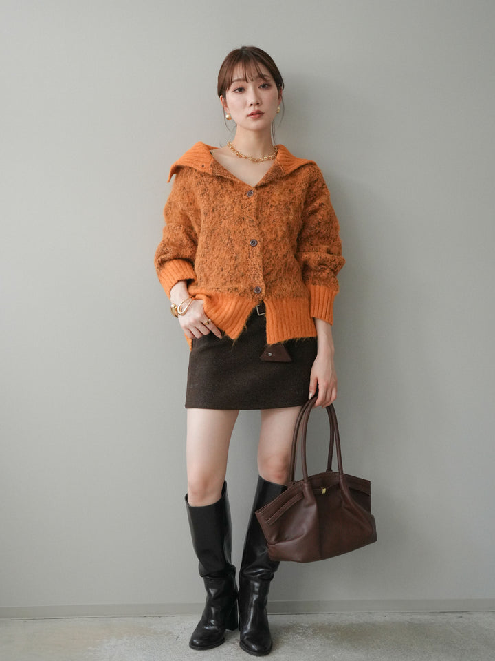 [予約]ウールタッチベルト付ミニスカート/brown