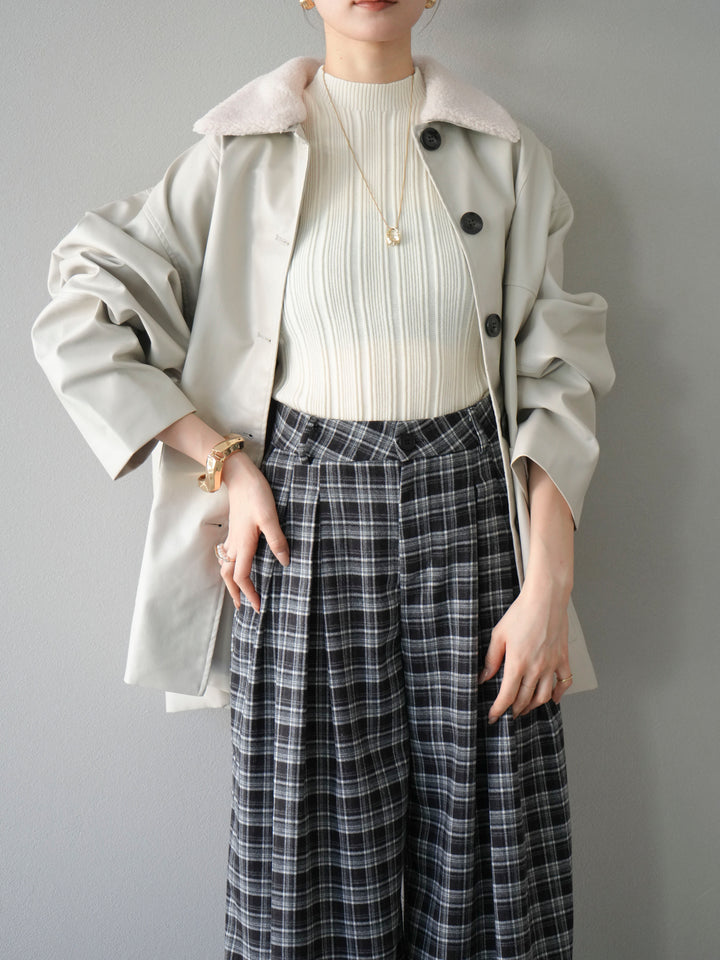 [予約]襟ボアレザーブルゾン/エクリュ