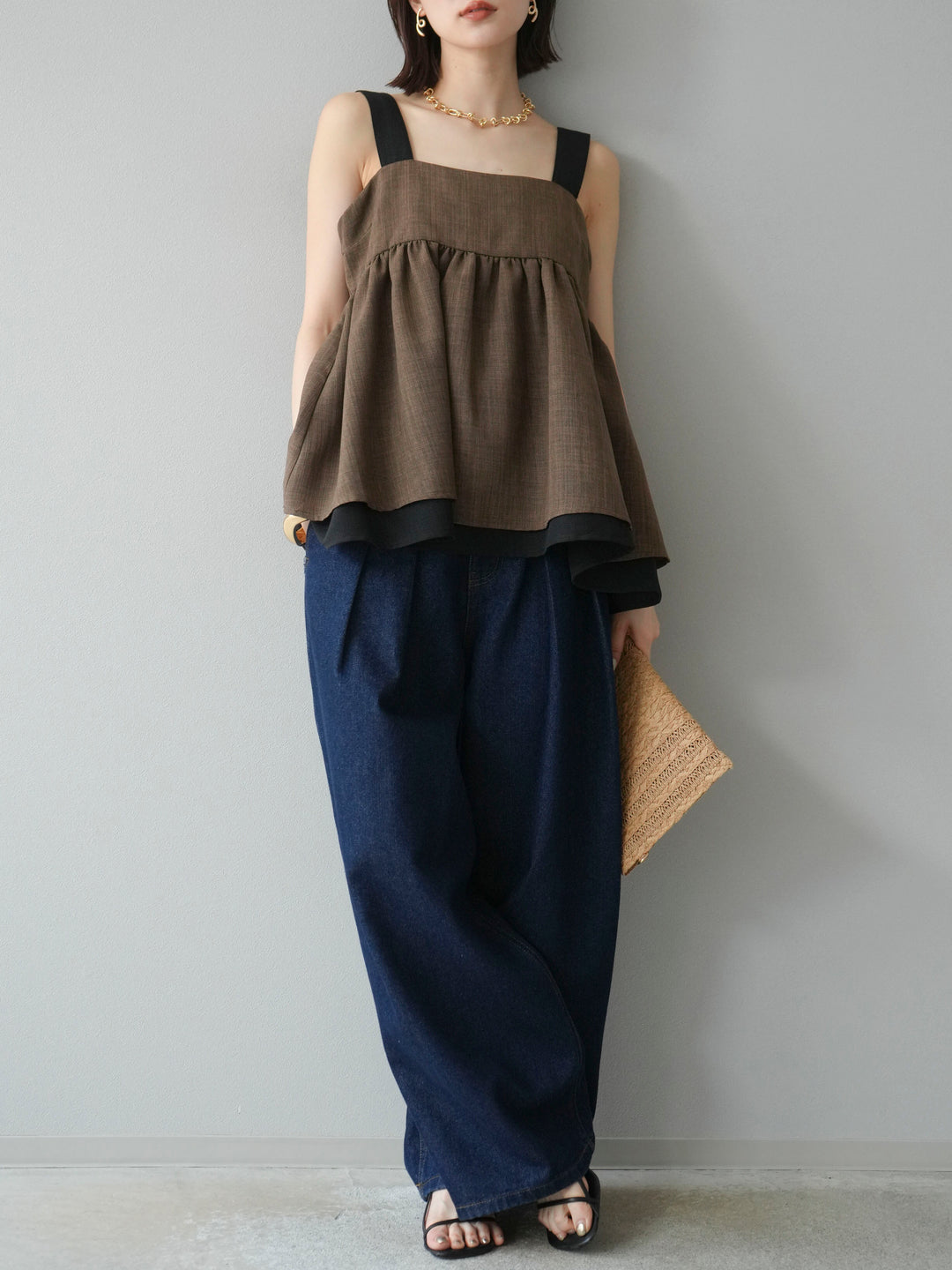 [予約]ダブルタックワイドデニムパンツ/インディゴ