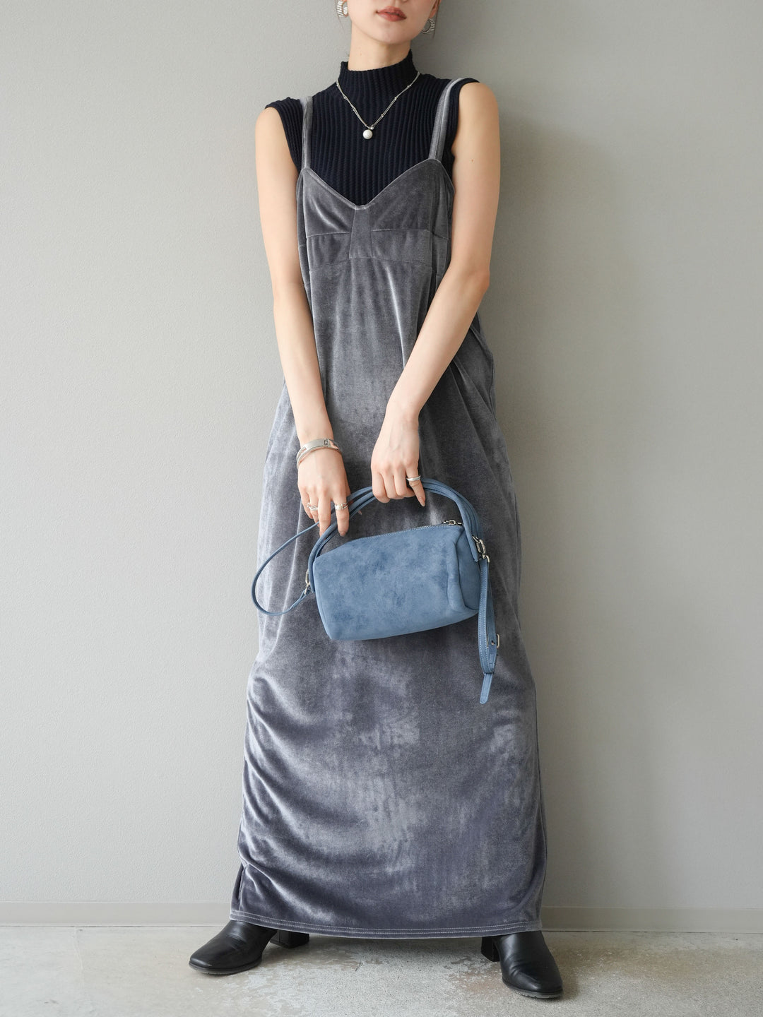 [予約]ベロアビスチェキャミワンピース/グレー