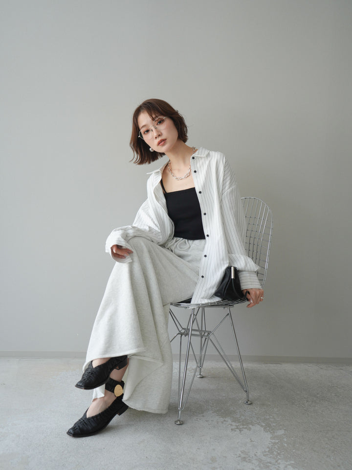 [SET]2WAYカシュクールストライプブラウス+スウェットフレアロングスカート(2set)