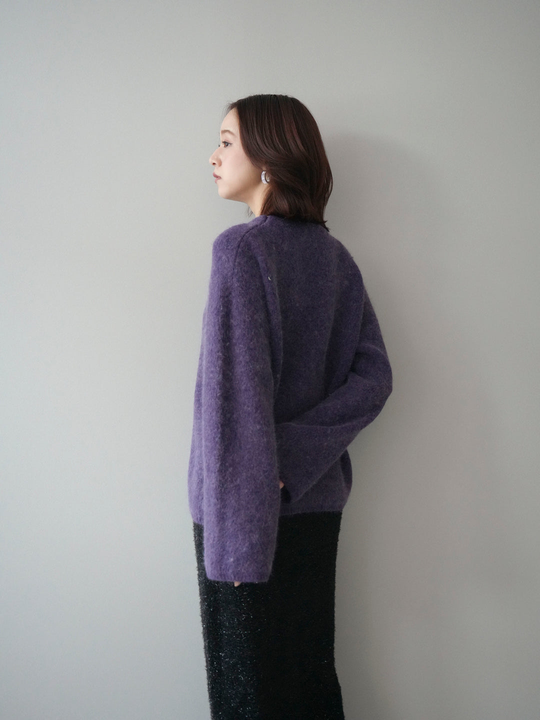 [SET]アンゴラタッチクルーネックニットプルオーバー+ラメシャギーフロントジップスカート(2set)