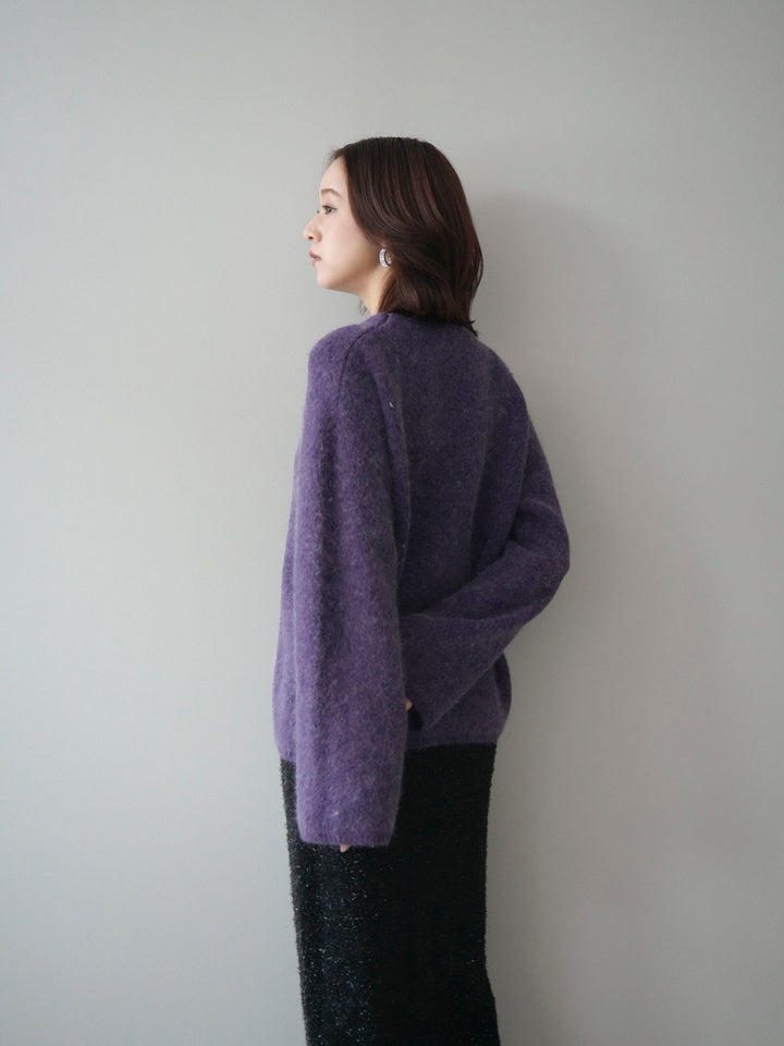 [SET]アンゴラタッチクルーネックニットプルオーバー+ラメシャギーフロントジップスカート(2set)