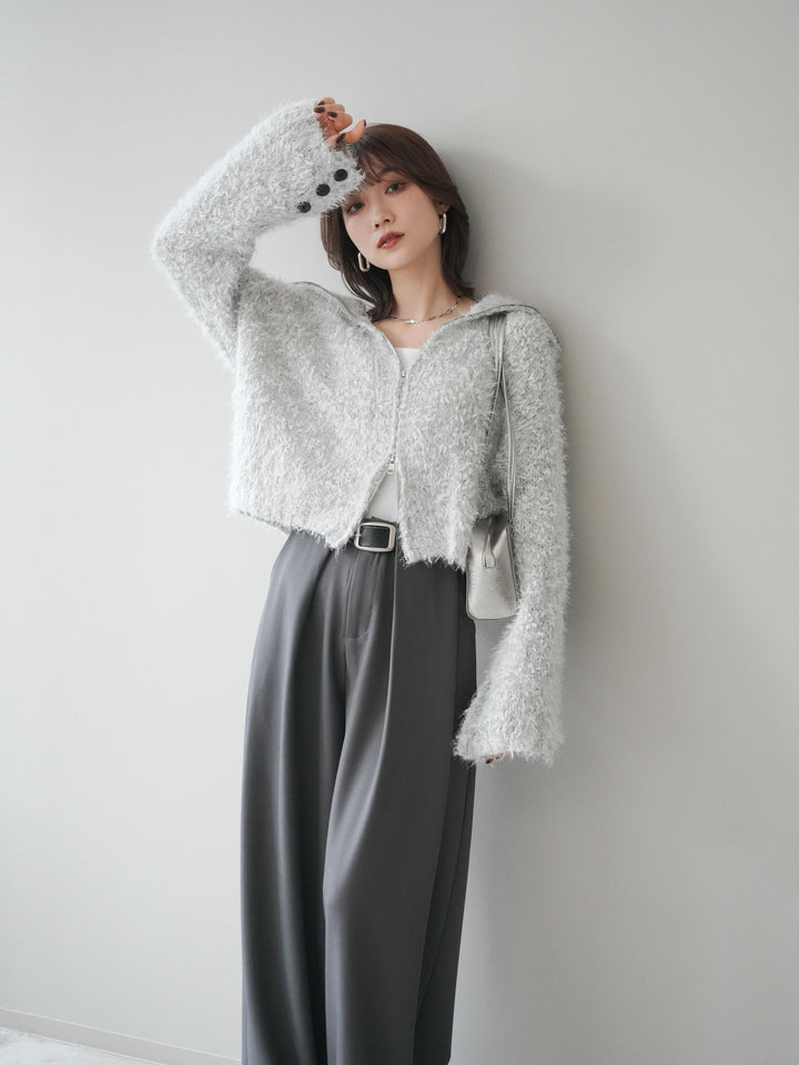 [予約]ミックスシャギージップニットカーディガン/ivory