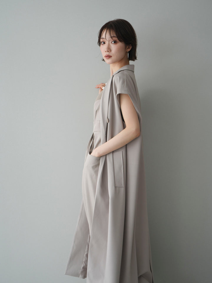 [予約]フレンチスリーブロングジレ/greige