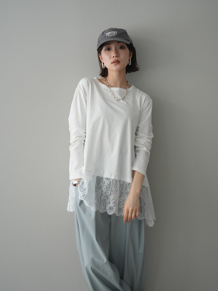 [SET]裾レースロングスリーブTシャツ+選べるアクセセット(2set)
