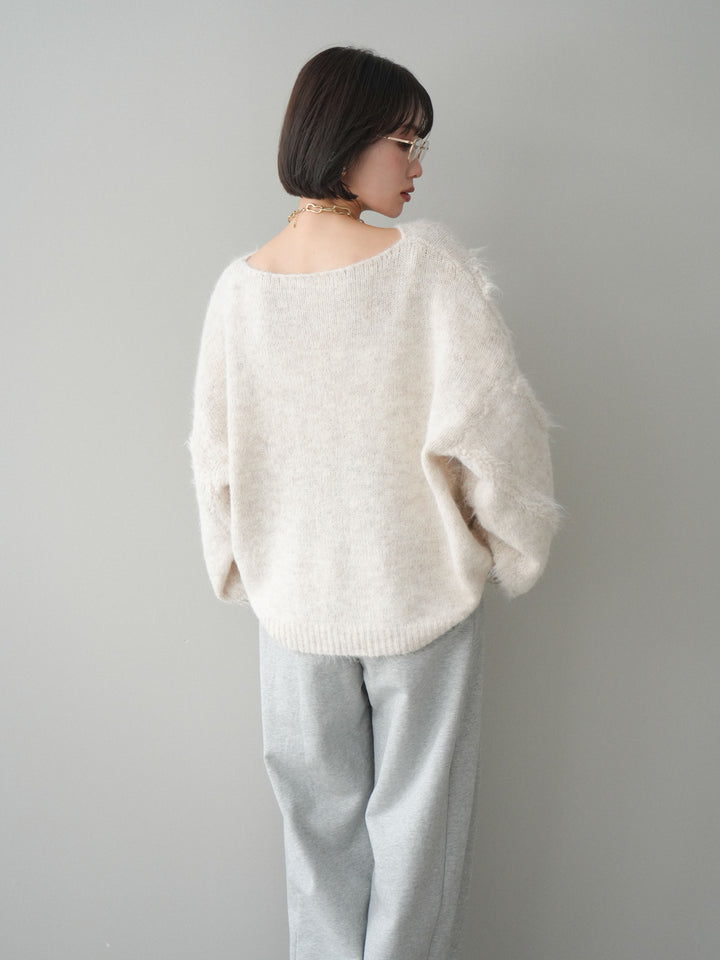 [SET]シャギーデザインニットプルオーバー+裾ZIPスエットワイドパンツ(2set)