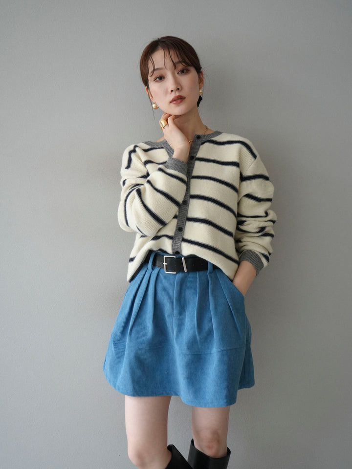 [予約]配色ボーダーニットカーディガン/apricot