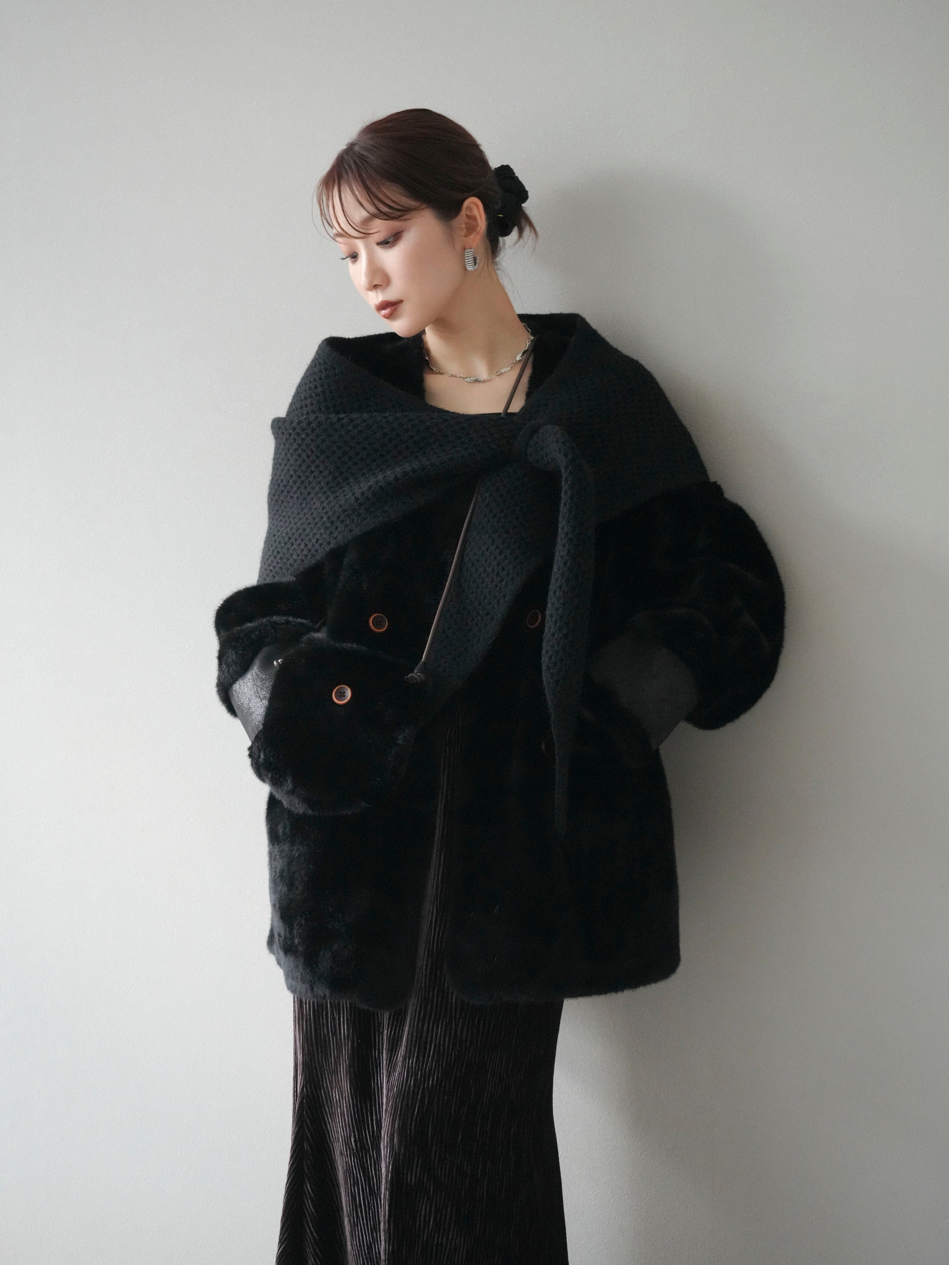 SET]バッグ付エコファーノーカラーコート+選べるアクセセット(2set