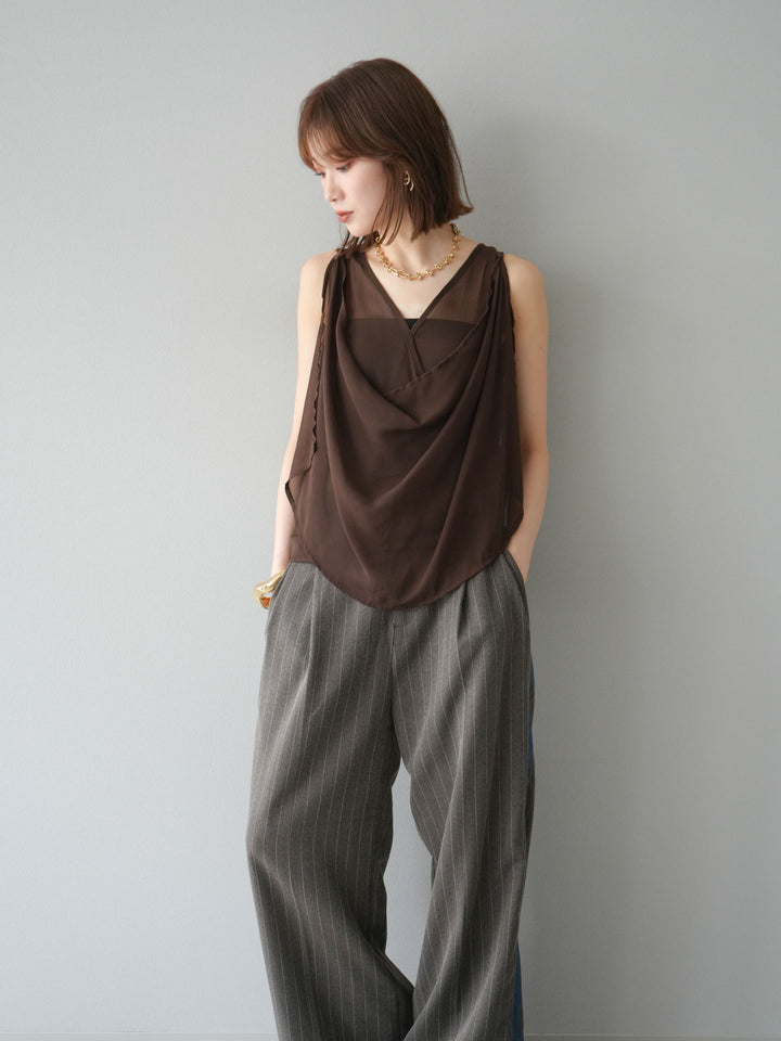 [予約]サイドラインストライプワイドパンツ/ブラウン