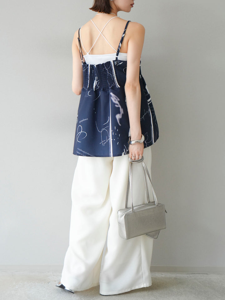 [予約]リネンライクイージーワイドパンツ/アイボリー