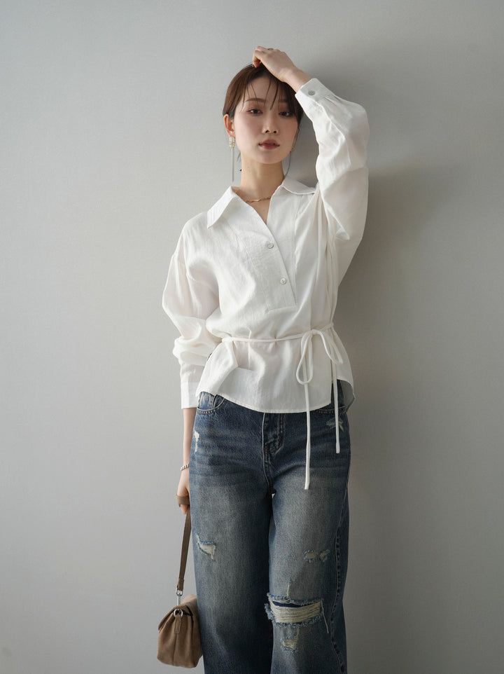 [SET]Vネック変形ラインシャツ+選べるアクセセット(2set)