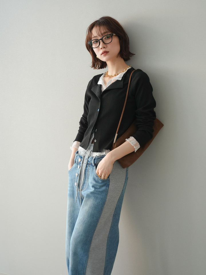 [SET]レースドッキングテレコリブカーディガン+選べるアクセセット(2set)