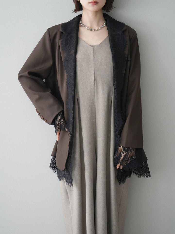 [予約]レースドッキングオーバージャケット/brown