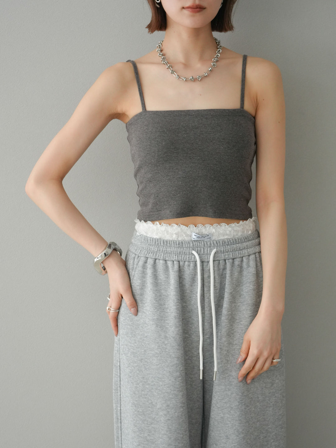 [予約]カップ付テレコリブベアキャミソール/モカ