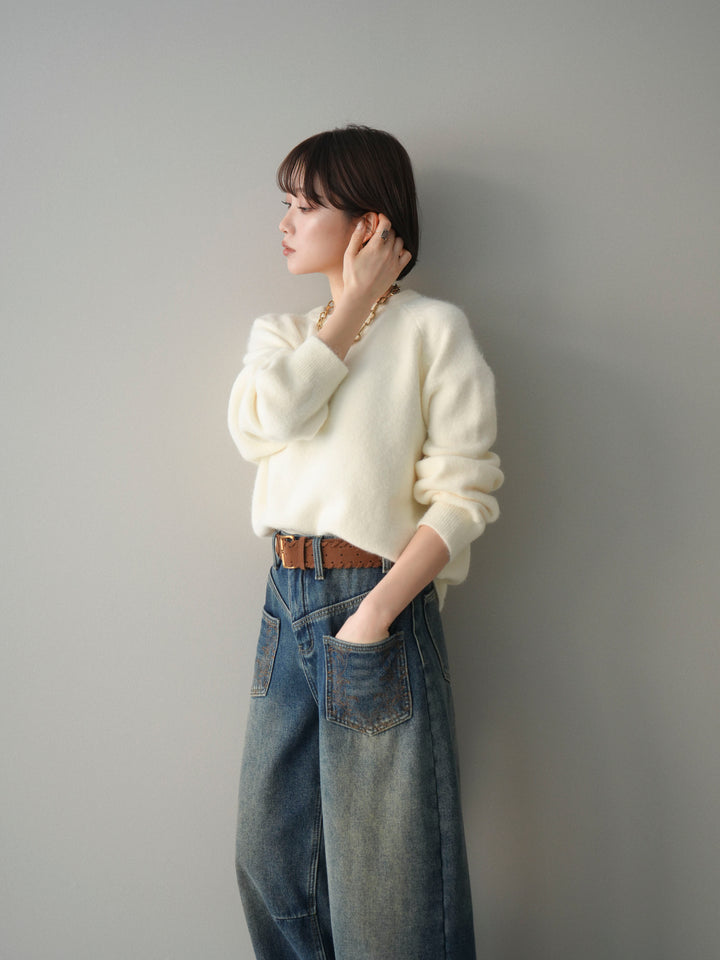 [予約]クルーネックモチモチニットプルオーバー/white