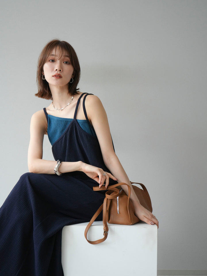 [予約]バイカラーレイヤードキャミワンピース/ネイビー