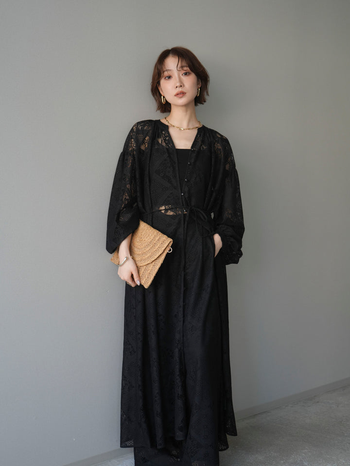 [SET]シアーレースロングガウン+シアーレースイージーパンツ(2set)