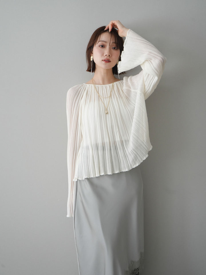 [SET]プリーツシアーフレアスリーブニットトップス+センターシームフレアパンツ(2set)