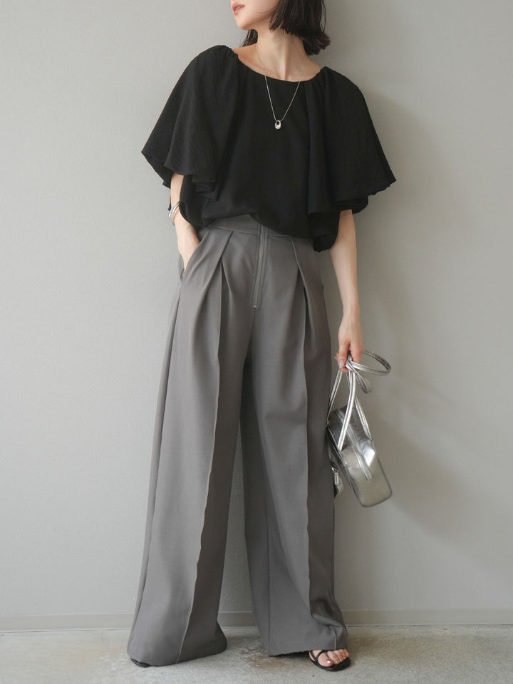 [予約]バルーンスリーブタックデザインブラウス/ブラック