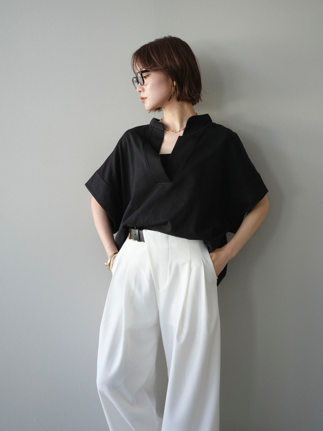 【預購】Skipper 寬袖短袖上衣 / 黑色